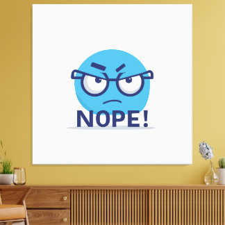 Grappig Nope-Emoji – Blauwe Boze Gezicht met Bril Canvas Afdruk