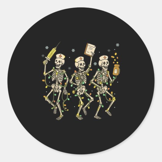 Grappig Nurse Skeleton Christmas Light Dance Steth Ronde Sticker (Voorkant)