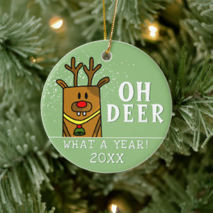 Grappig Oh Hert Wat een Jaar Groen Kerstfeest Keramisch Ornament