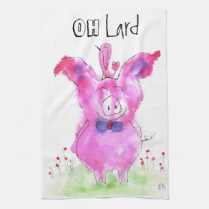 Grappig Oh Lard Pink Pig Keuken Handdoek