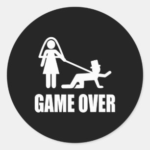 Grappig om met trouwen te trouwen over bruiloft te ronde sticker