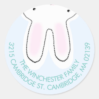 Grappig ondersteboven bleek blauw adres paasbunny ronde sticker