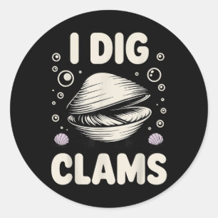 Grappig ontwerp voor het graven van schelpdieren v ronde sticker