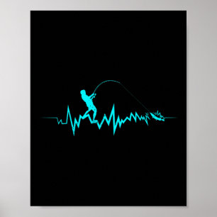 Grappig ontwerp voor visser met vis hartslag poster