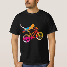 Grappig op een fiets in verf. t-shirt