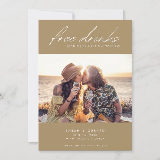 Grappig Open Bar Foto bruiloft Save The Date (Voorkant)