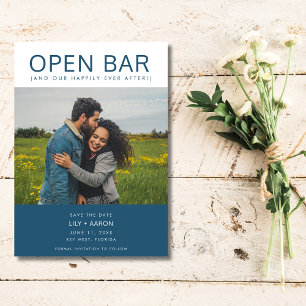 Grappig Open Bar Foto bruiloft Save the Date