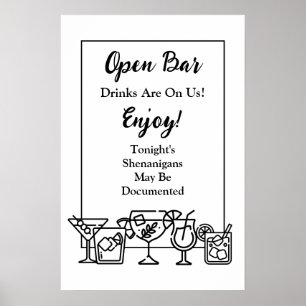 Grappig Open Bar Huwelijksbord Poster