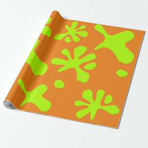 Grappig oranje en neongroen slijmpatroon kinder cadeaupapier