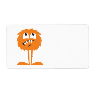 grappig oranje harig monster etiket