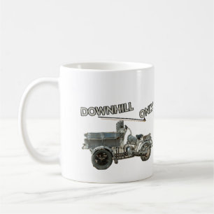 Grappig oud downhillvoertuig koffiemok
