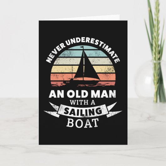 Grappig oud man met een zeilboot cadeau kaart (Voorkant)