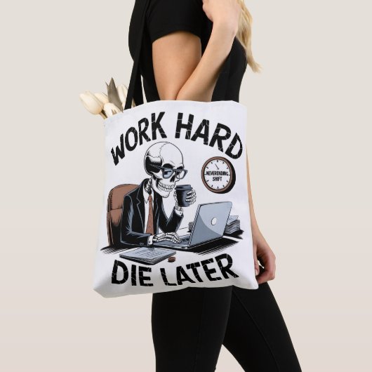 Grappig overwerkt skeletontwerp draagtas (Dichtbij)