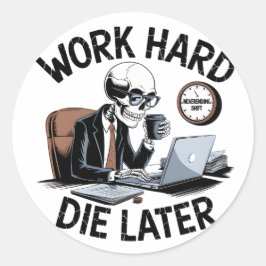 Grappig overwerkt skeletontwerp ronde sticker