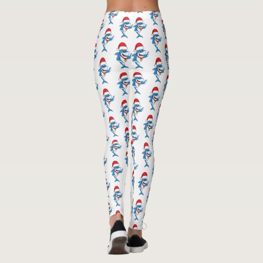 Grappig overzicht van de cartoon van de kersthaai leggings (Achterkant)
