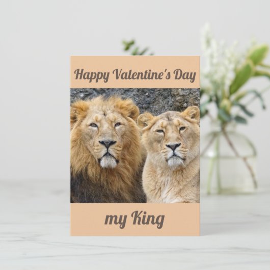 Grappig paar leeuwen valentijnen kaart (Staand voorkant)