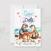 Grappig paar otters bruiloft save the date (Voorkant)