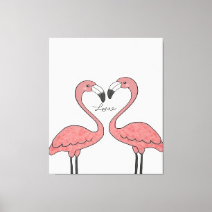 Grappig paar roze flamingo vogels Flamingoliefhe Canvas Afdruk