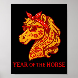 Grappig Paard Gles Gelukkig Chinees Nieuwjaar Van Poster