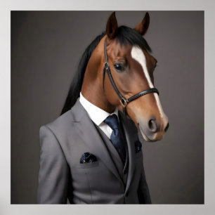 Grappig paard in het pak poster