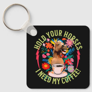 Grappig Paard Koffie Liefhebber Humor Sleutelhanger
