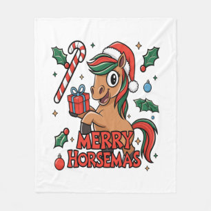 Grappig Paard Merry Horsemas Fleece Deken