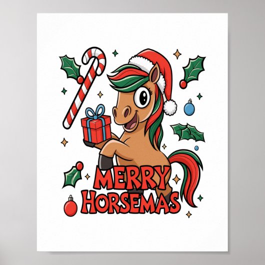 Grappig Paard Merry Horsemas Poster (Voorkant)