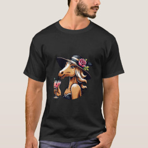Grappig Paard Met Hoed En Cocktail Derby Feestje T-shirt
