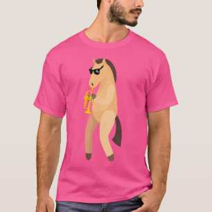 Grappig paard met zonnebril op trompet t-shirt