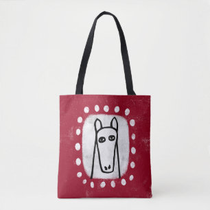 Grappig paard op rode Canvas tas