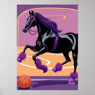 Grappig paard spelen basketbal poster