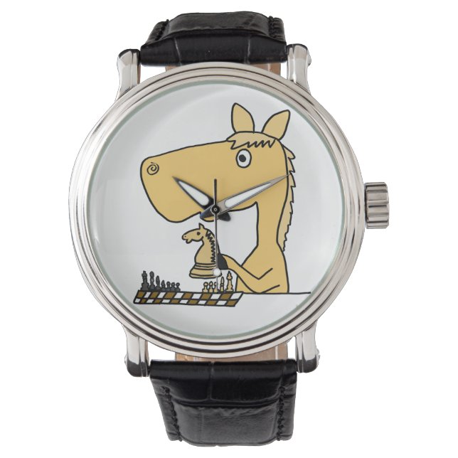 Grappig paard spelen schaak horloge (Voorkant)