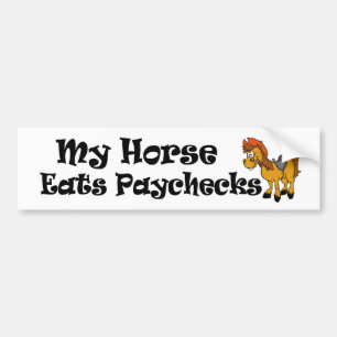 Grappig paard sticker. Mijn paard eet looncheques. Bumpersticker