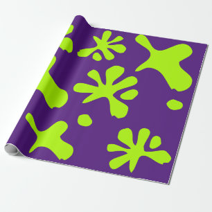 Grappig paars vioolneongroen slijmpatroon kinder cadeaupapier