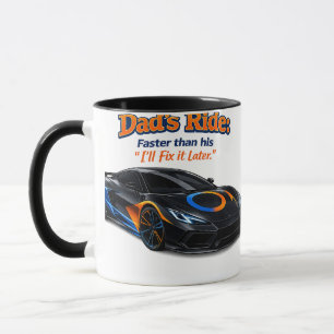 Grappig papa-auto T-shirt – papa's rit sneller dan Mok