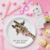 Grappig papier Borden Speelse Giraffe - aangepaste Papieren Bordje (Feest)