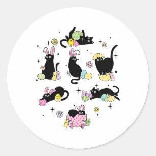 Grappig Pasen Zwarte Kat Paasdag Kattenei Ronde Sticker