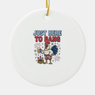 Grappig Patriotische Haan Vuurwerk Bier Shirt Ontw Keramisch Ornament