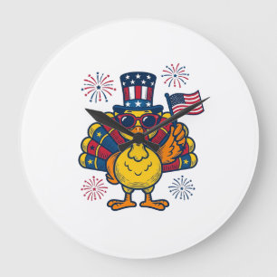 Grappig Patriotische Kalkoen Vuurwerk Vintage T-sh Grote Klok