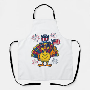 Grappig Patriotische Kalkoen Vuurwerk Vintage T-sh Schort