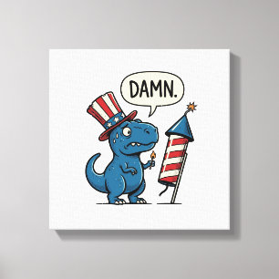 Grappig Patriottisch T-Rex-Vuurwerk Shirt Ontwerp_ Canvas Afdruk