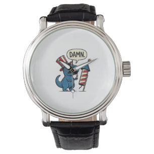 Grappig Patriottisch T-Rex-Vuurwerk Shirt Ontwerp_ Horloge