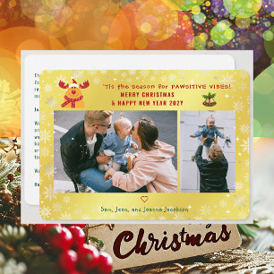 Grappig pawsitive Rudolph minimalist 2 foto's Gold Feestdagenkaart