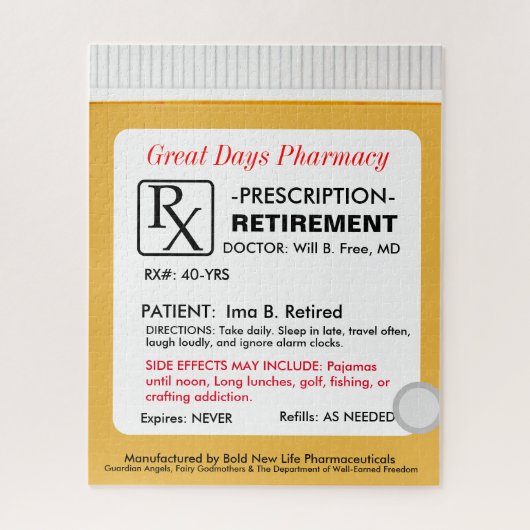 Grappig Pensioen Recept RX Legpuzzel (Verticaal)