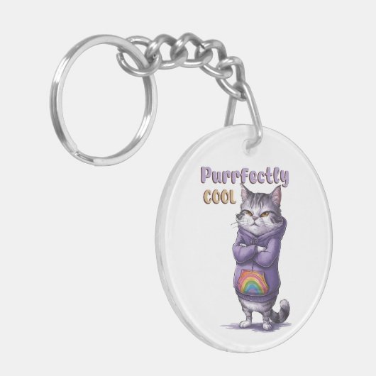 Grappig "Perfect Cool" Cat Sleutelhanger (Voorkant Links)