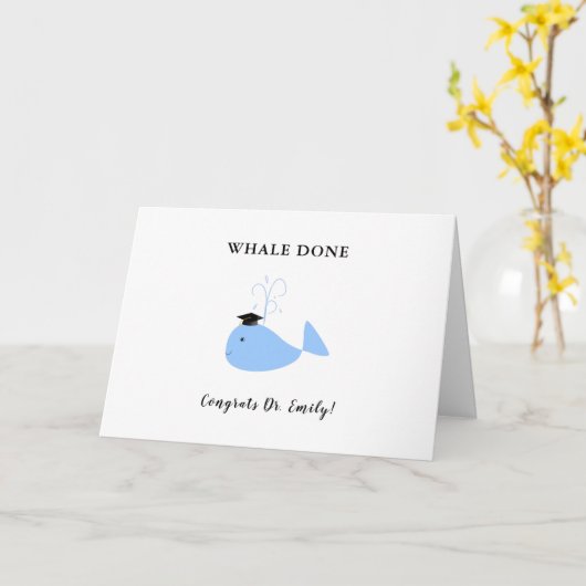 Grappig PhD afstuderen afstuderen Congrats Whale P Kaart (Gele Bloem)
