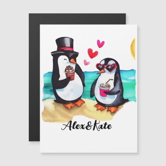 Grappig Pinguïn Paar, Dieren in Liefde (Voorkant / Achterkant)
