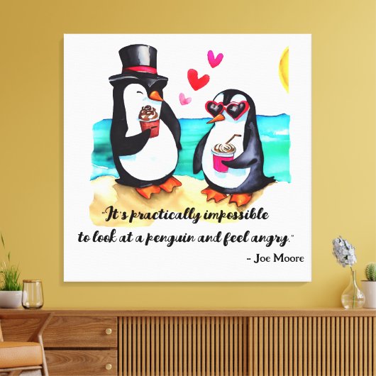 Grappig Pinguïn Paar, Dieren in Liefde Canvas Afdruk (Insitu (Woonkamer))