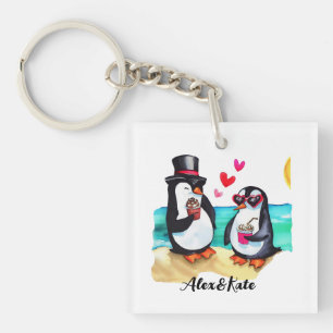 Grappig Pinguïn Paar, Dieren in Liefde Sleutelhanger