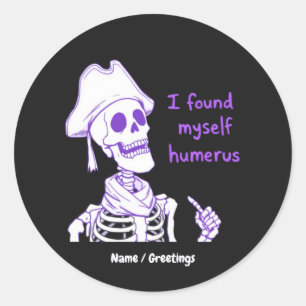 Grappig Piraat Skelet Humerus Bot Woordspeling Kun Ronde Sticker